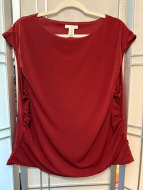 H&M Ruched Side Cap Sleeve Top - Burgundy Red